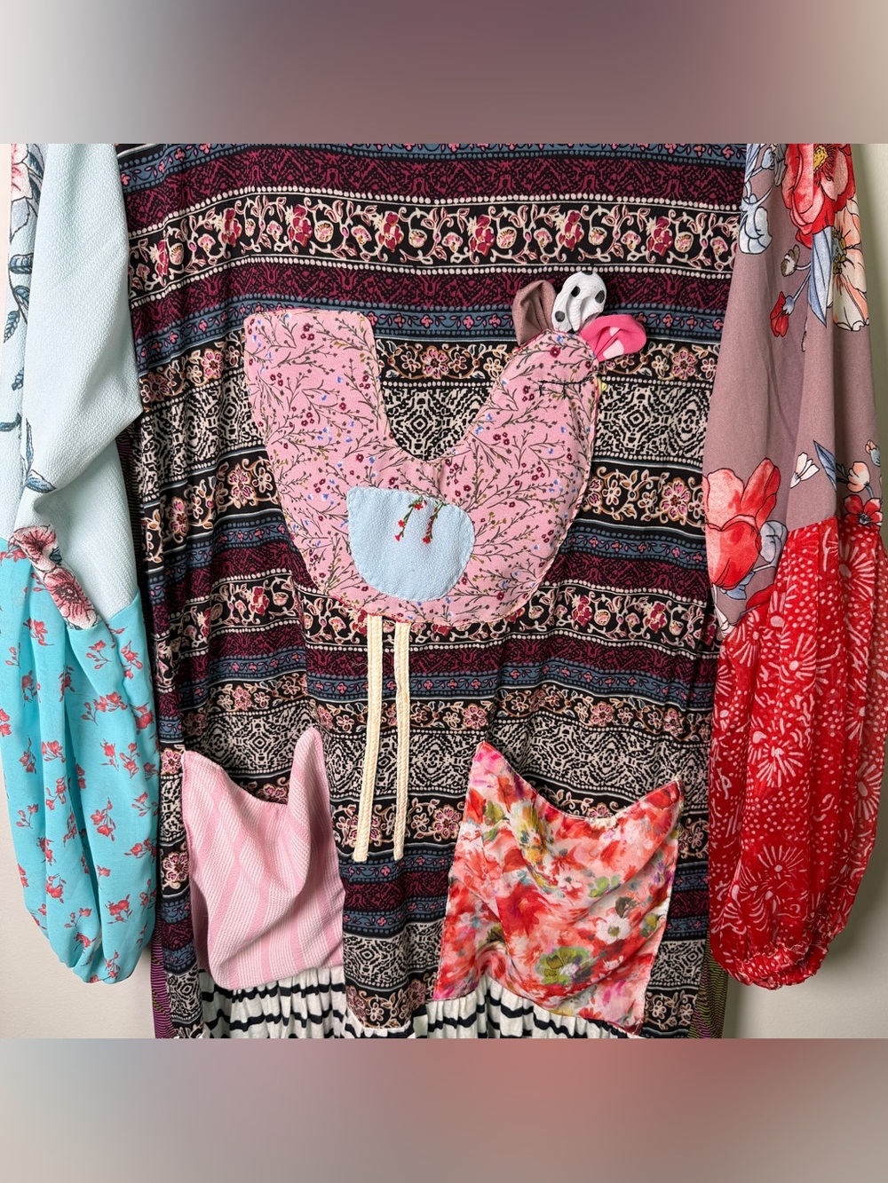 Amo Makaria Patchwork Dress Quirky Artsy Wearable Art M - Picture 3 of 9